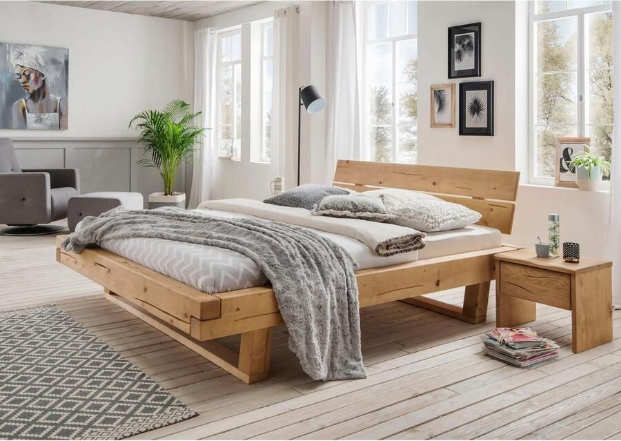 Home affaire Nachtkastje Ultima balkenbed tweepersoonsbed voeten met kuipvorm gemaakt van massief vuren- of eikenhout robuuste natuurlijkheid met nerven