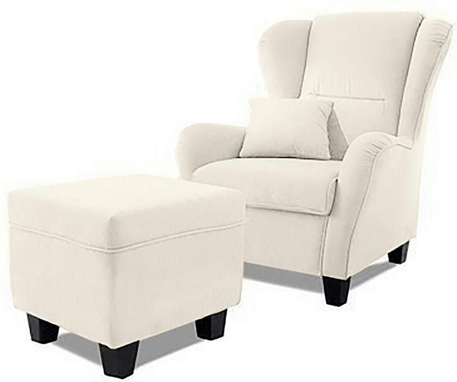 Home affaire Oorfauteuil Oliver Oorstoel met poef sierkussens klassieke vorm (2 stuks)