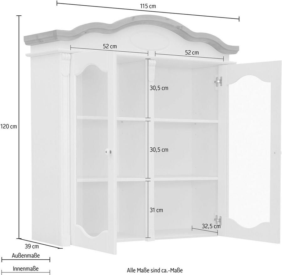 Home affaire Opzetkast TESSIN Vitrinekast breedte 115 cm van massief dennenhout FSC