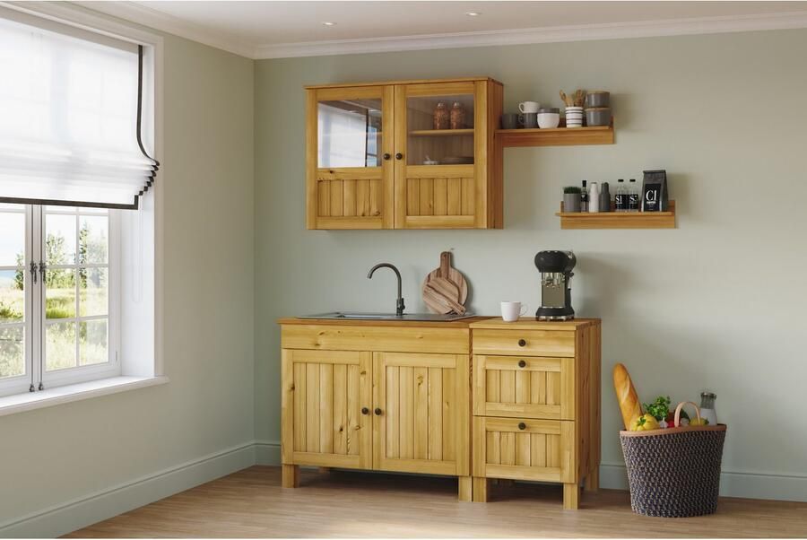 Home affaire Pantry keuken Alby2 Breedte 150 cm massief grenen zonder elektrische apparaten (set)