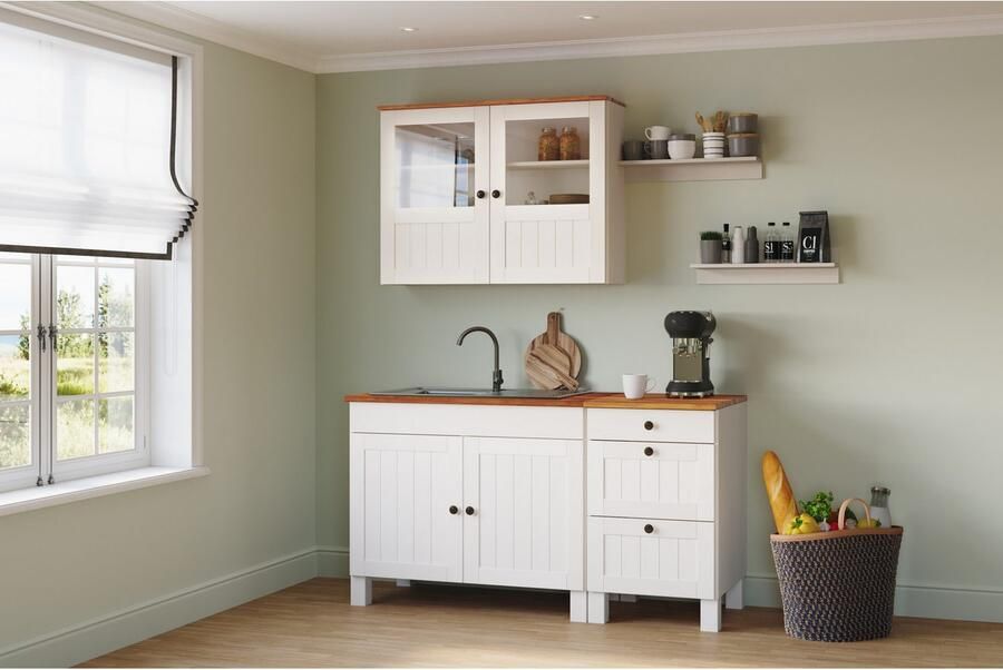 Home affaire Pantry keuken Alby2 Breedte 150 cm massief grenen zonder elektrische apparaten (set)