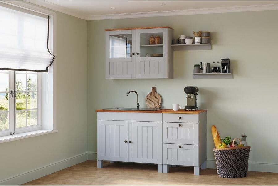 Home affaire Pantry keuken Alby2 Breedte 150 cm massief grenen zonder elektrische apparaten (set)