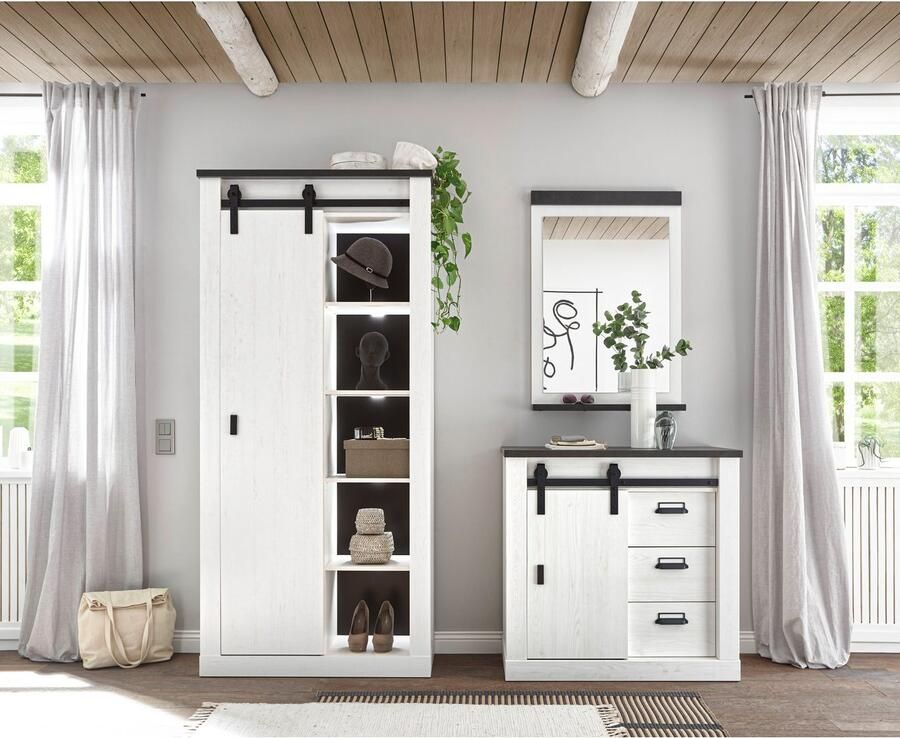 Home affaire Rek Sherwood modern houtdecor met schuurdeurbeslag van metaal hoogte 201 cm