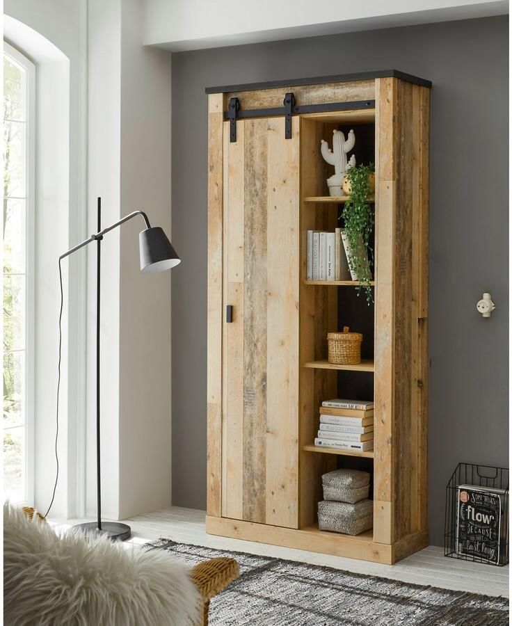 Home affaire Rek Sherwood modern houtdecor met schuurdeurbeslag van metaal hoogte 201 cm