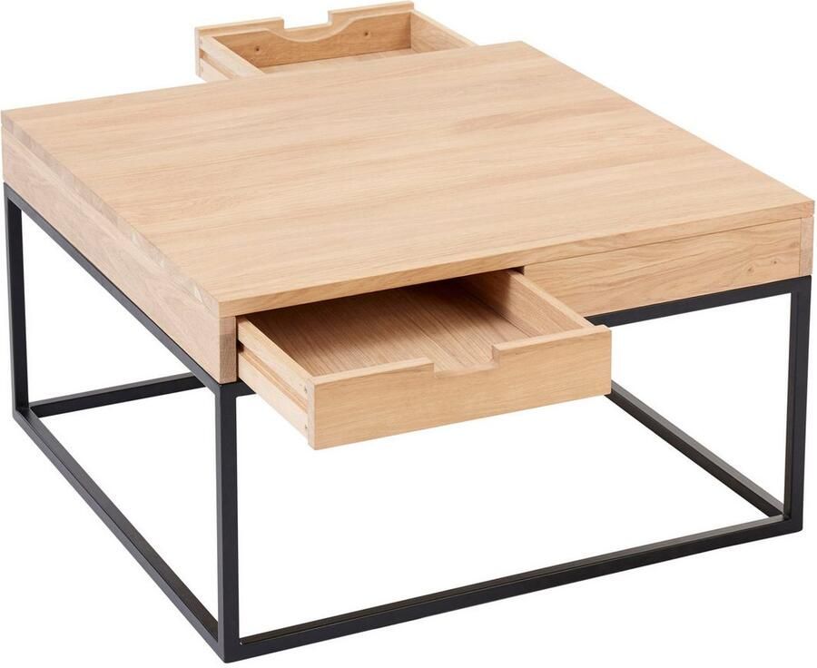 Home affaire Salontafel Rava van eikenhout fsc gecertificeerd met 2 laden metalen frame