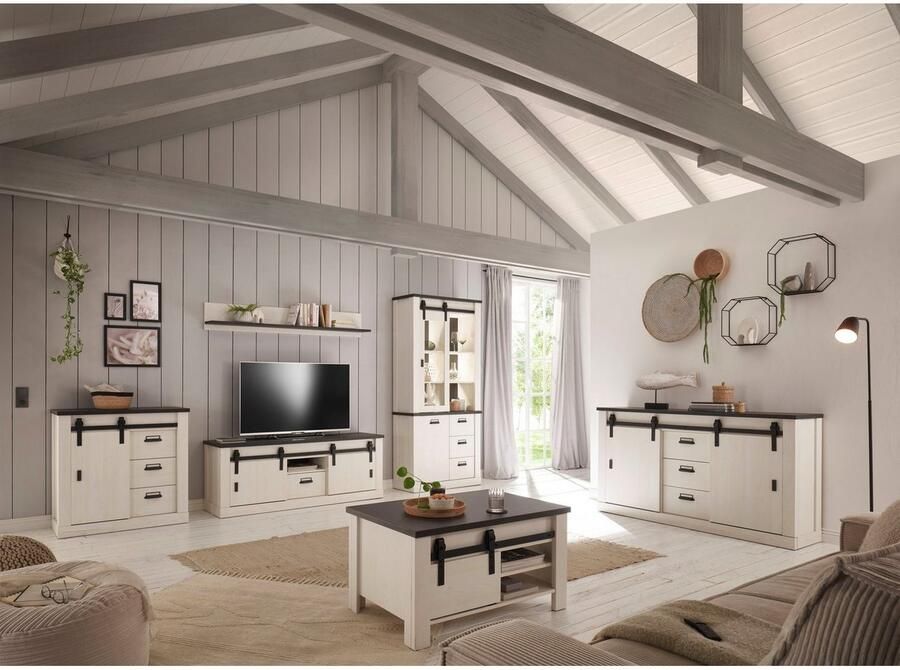 Home affaire Salontafel Sherwood moderne houtdecor met schuurdeurbeslag van metaal breedte 93 cm