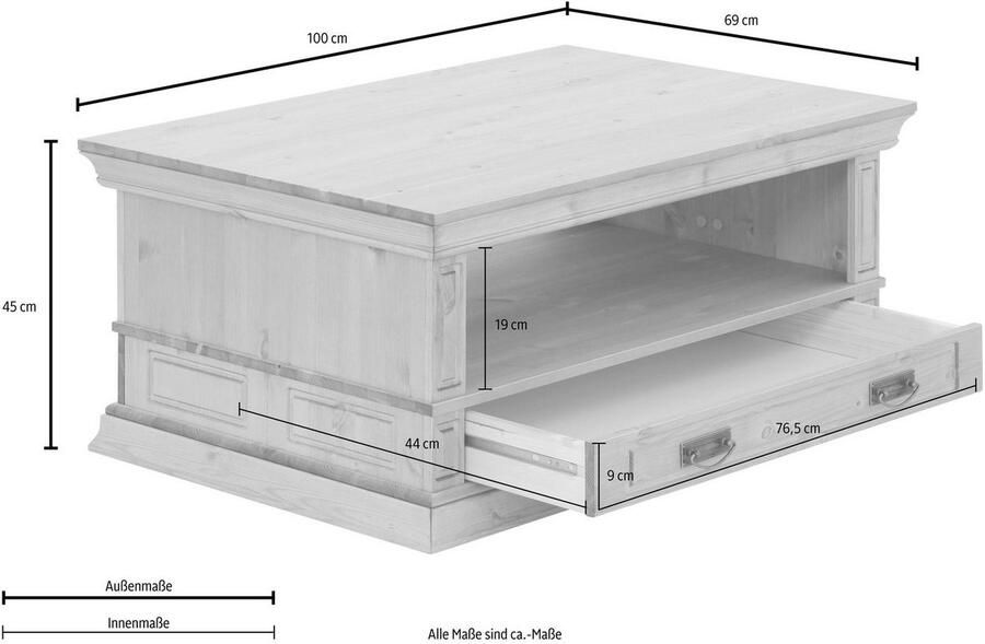 Home affaire Salontafel Vinales Breedte 100 cm met 1 lade