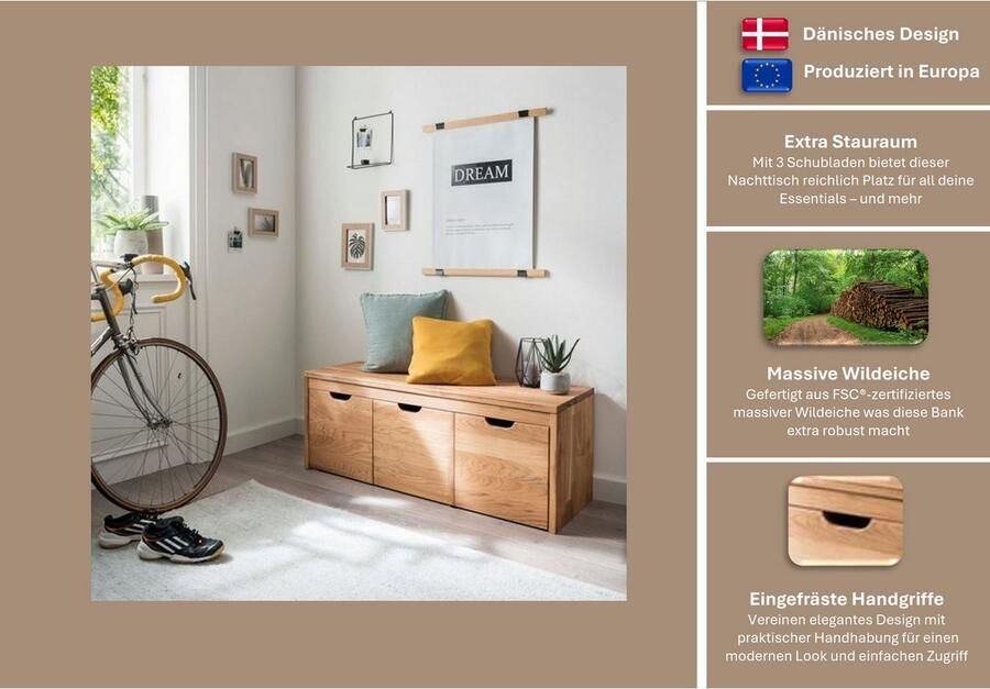Home affaire Schoenenbank Dura Schoenenbank incl. Laden functioneel en stabiel Massief hout Scandinavisch design Robuust stabiel FSC gecertificeerd