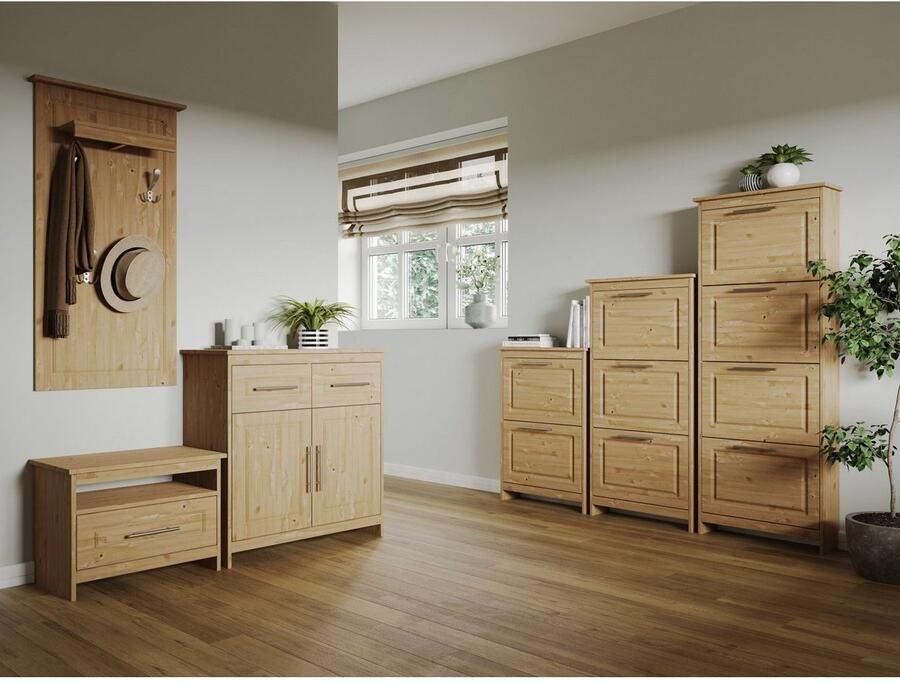 Home affaire Schoenenkast Lukas Gemaakt van massief grenen decoratief gefreesd