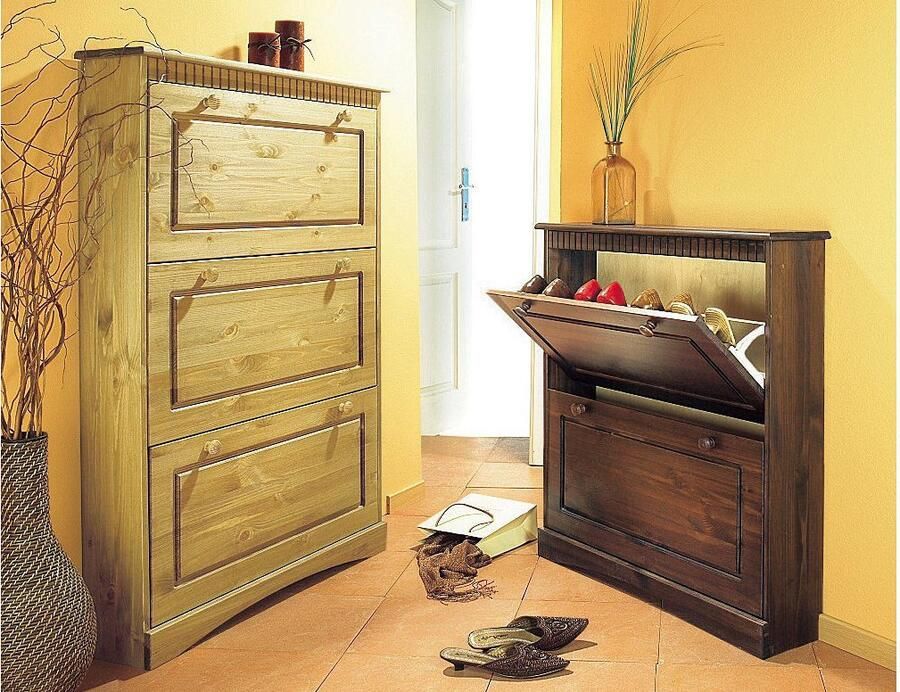 Home affaire Schoenenkast Rustiek van massief grenen 2 schoenkleppen voor 6-8 paar cassette-look