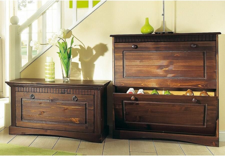 Home affaire Schoenenkast Rustiek van massief grenen 2 schoenkleppen voor 6-8 paar cassette-look