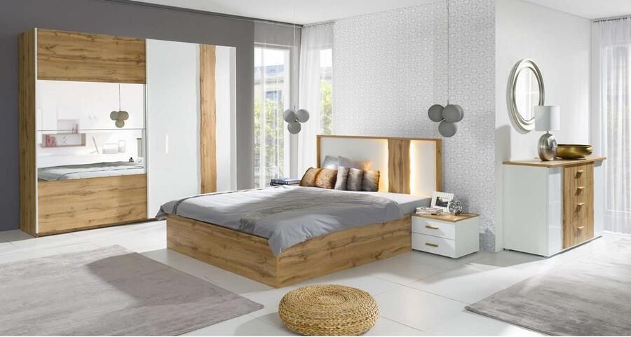 Home affaire Kledingkast Fabella met spiegel 8 legplanken en 2 kledingstangen Kledingkast met 2 schuifdeuren en spiegel BxHxD 200x218x66 5 cm