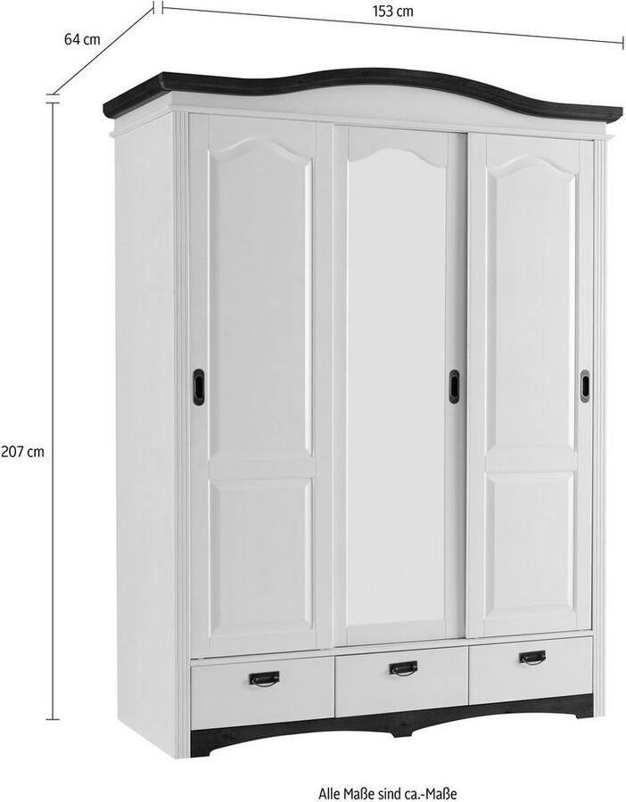 Home affaire Schuifdeurkast Konrad landelijke stijl rustiek met lades + spiegel kassettes massief dennenhout fsc -gecertificeerd messing handgrepen verschillende varianten