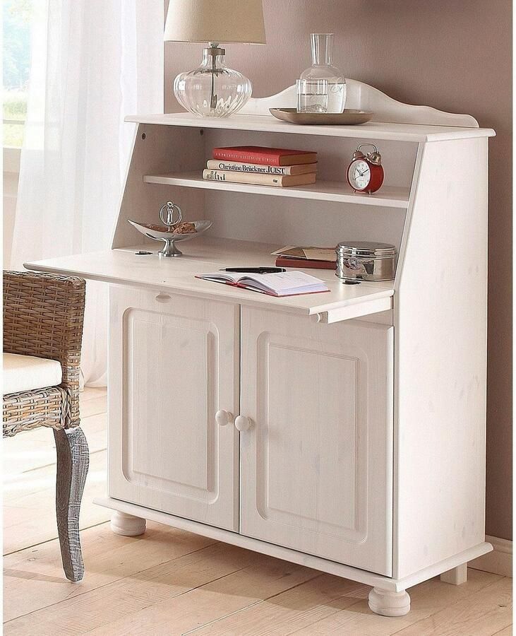 Home affaire Secretaire Mette bureau in landhuisstijl gemaakt van massief hout breedte 82 cm