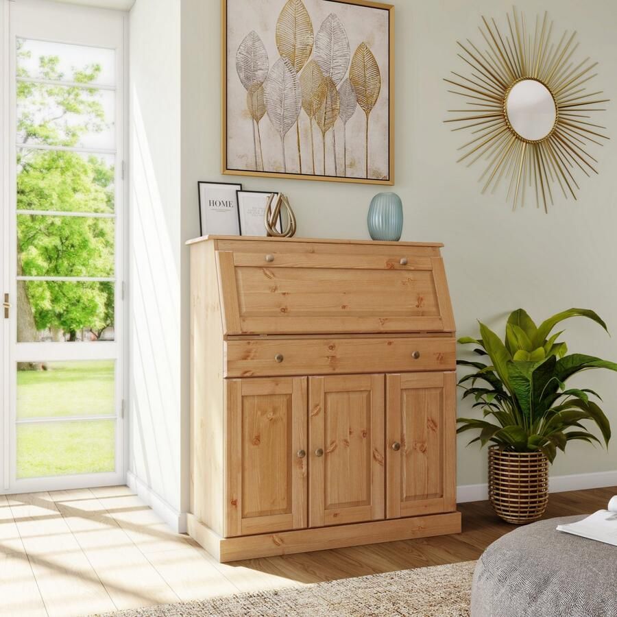 Home affaire Secretaire Rossi gemaakt van massief dennenhout variabel verstelbare inlegplanken breedte 97 cm