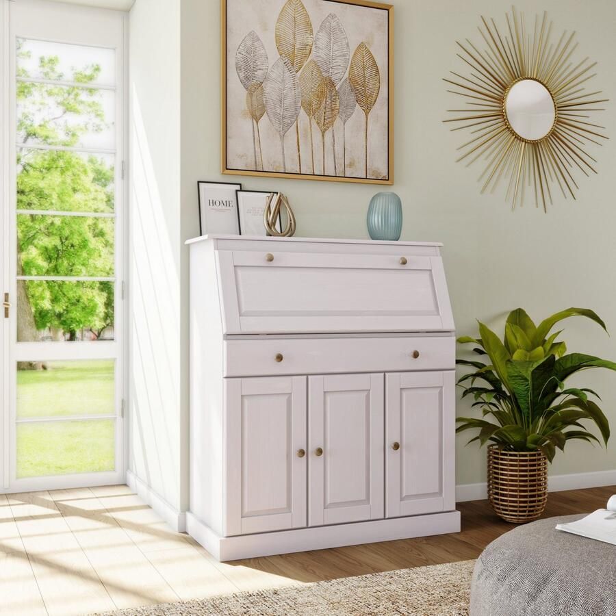 Home affaire Secretaire Rossi gemaakt van massief dennenhout variabel verstelbare inlegplanken breedte 97 cm