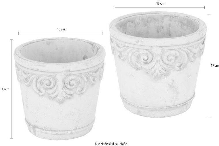 Home affaire Sierpot Betonnen bloempot met ornamenten vaas (set 2 stuks)
