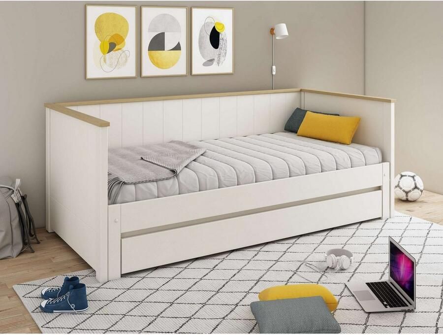 Home affaire Slaapbank REIGNY kinderbed logeerbed twee slaapplekken Massief hout panelen Design landelijke stijl optionele lade