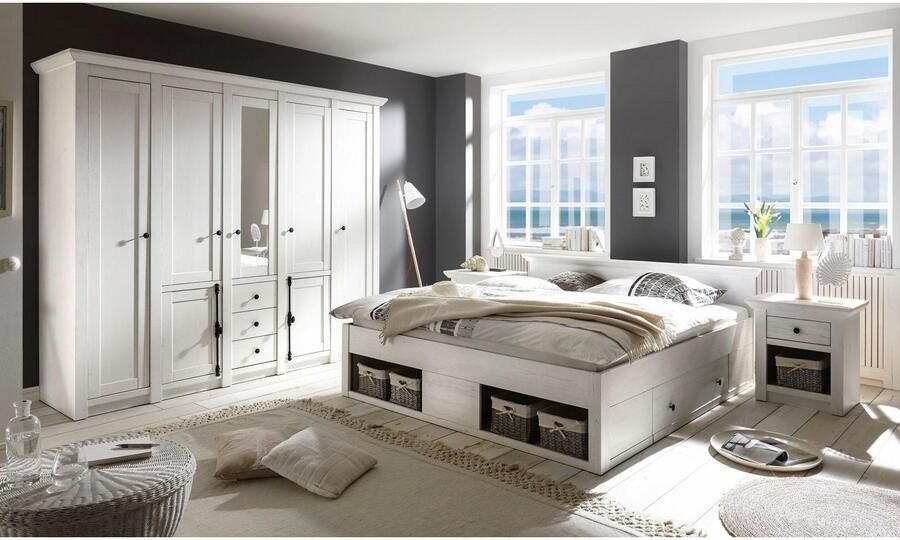 Home affaire Slaapkamerserie California groot: bed 180 cm 2 nachtkastjes 5-deurs kledingkast (set 4-delig)
