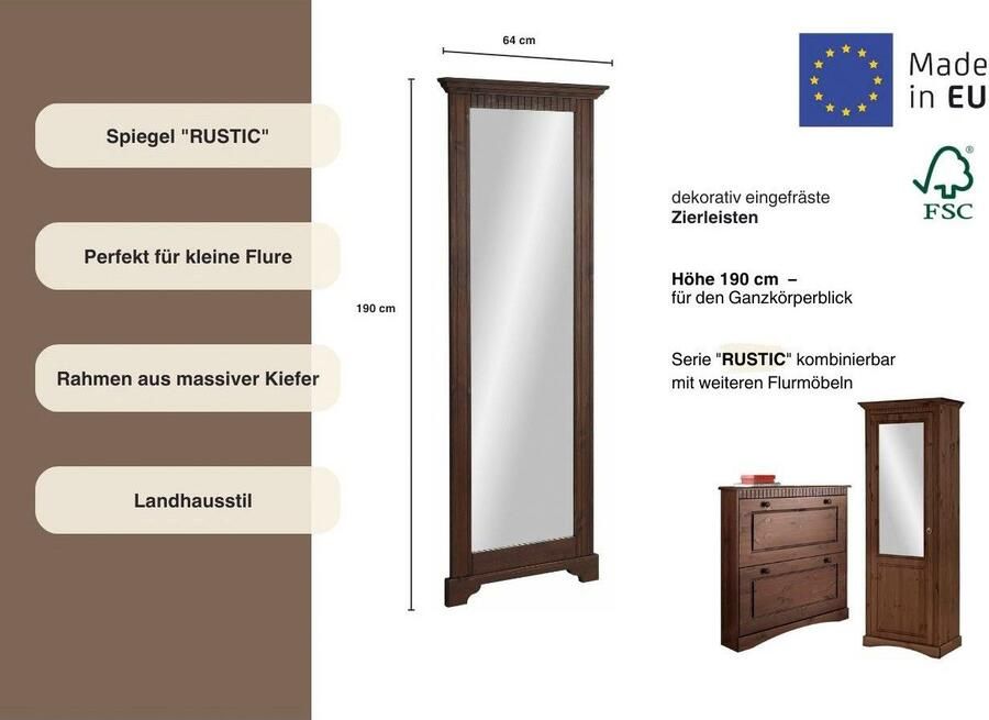 Home affaire Spiegel Rustiek Frame van grenen massief hoogte 190 cm met sierfrezingen