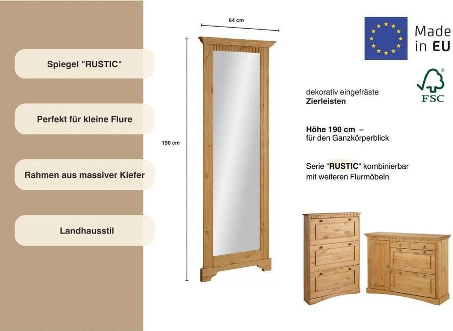 Home affaire Spiegel Rustiek Frame van grenen massief hoogte 190 cm met sierfrezingen