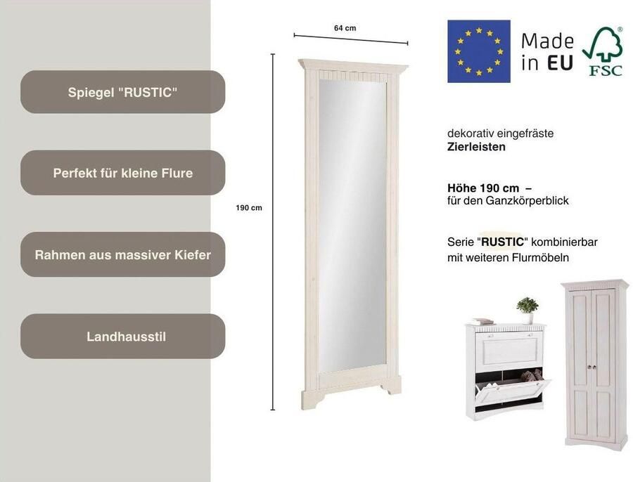 Home affaire Spiegel Rustiek Frame van grenen massief hoogte 190 cm met sierfrezingen