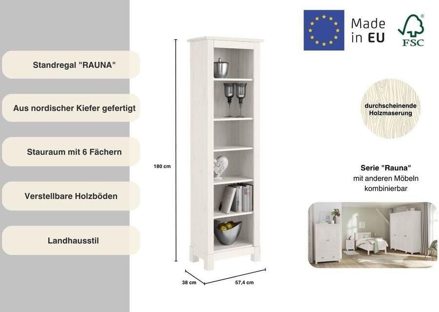 Home affaire Staand rek Rauna Hoogte 180 cm van massief grenen FSC -gecertificeerd