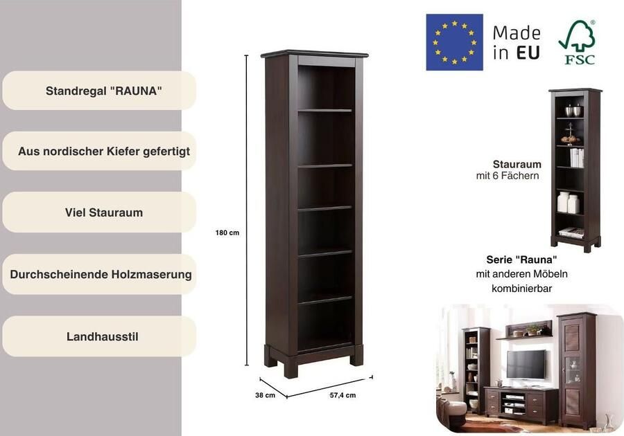 Home affaire Staand rek Rauna Hoogte 180 cm van massief grenen FSC -gecertificeerd