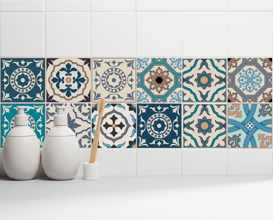 Home affaire Tegelsticker Ornamenten Stickertegels zelfklevend stickers 12-delige set (12 stuks)