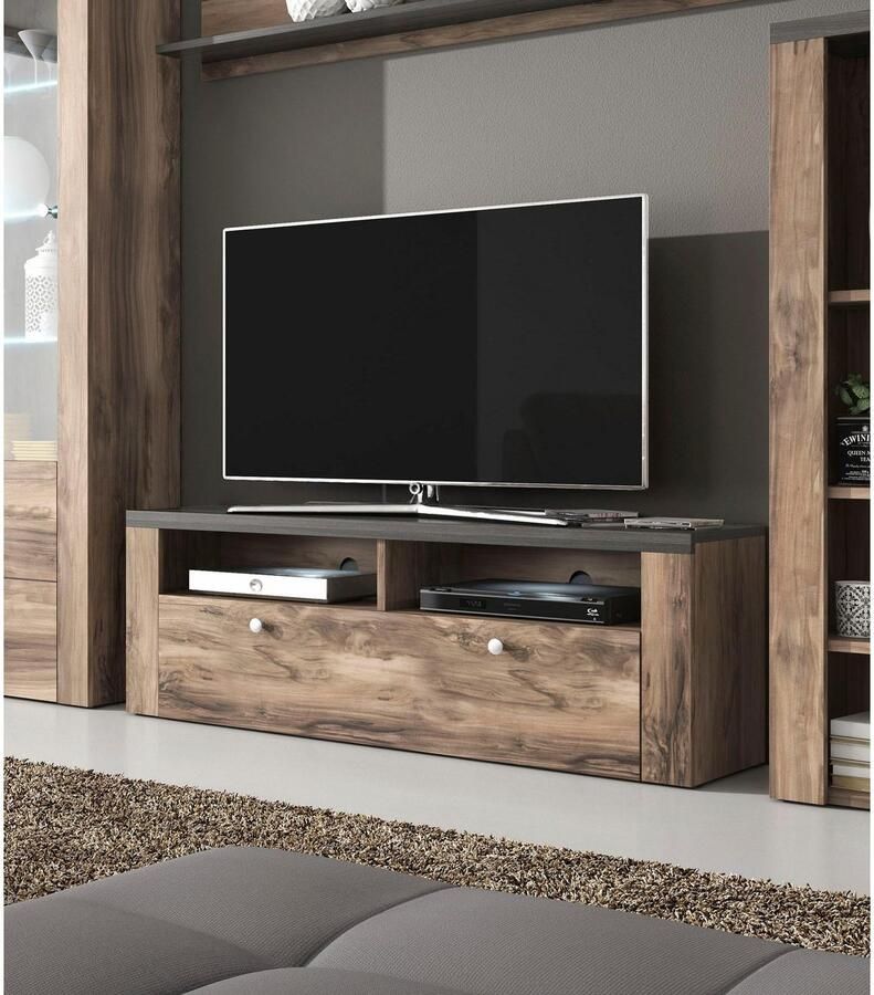 Home affaire Tv-meubel Larona tijdloos TV-meubel met 1 klep en 2 open vakken Breedte 140 cm tv-meubel veel opbergruimte decoratieve frame-look