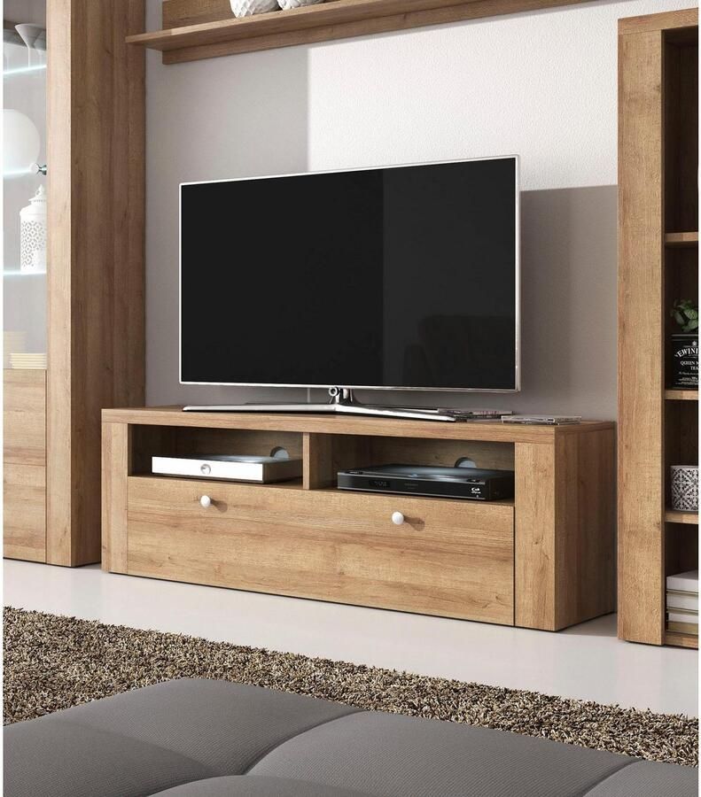 Home affaire Tv-meubel Larona tijdloos TV-meubel met 1 klep en 2 open vakken Breedte 140 cm tv-meubel veel opbergruimte decoratieve frame-look