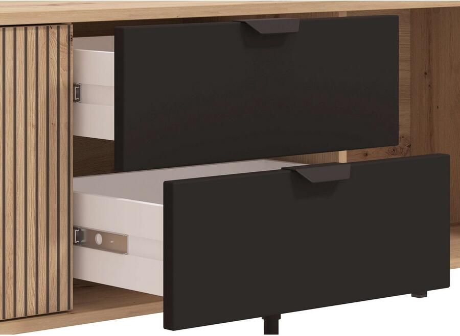 Home affaire Tv-meubel Mayenne TV-Lowboard Breedte 208 cm Kast met 3 deuren in groeflook 2 lades