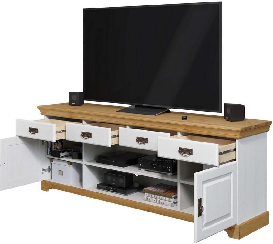 Home affaire Tv-meubel Rügen gecertificeerd massief hout breedte 180 cm in landhuisstijl