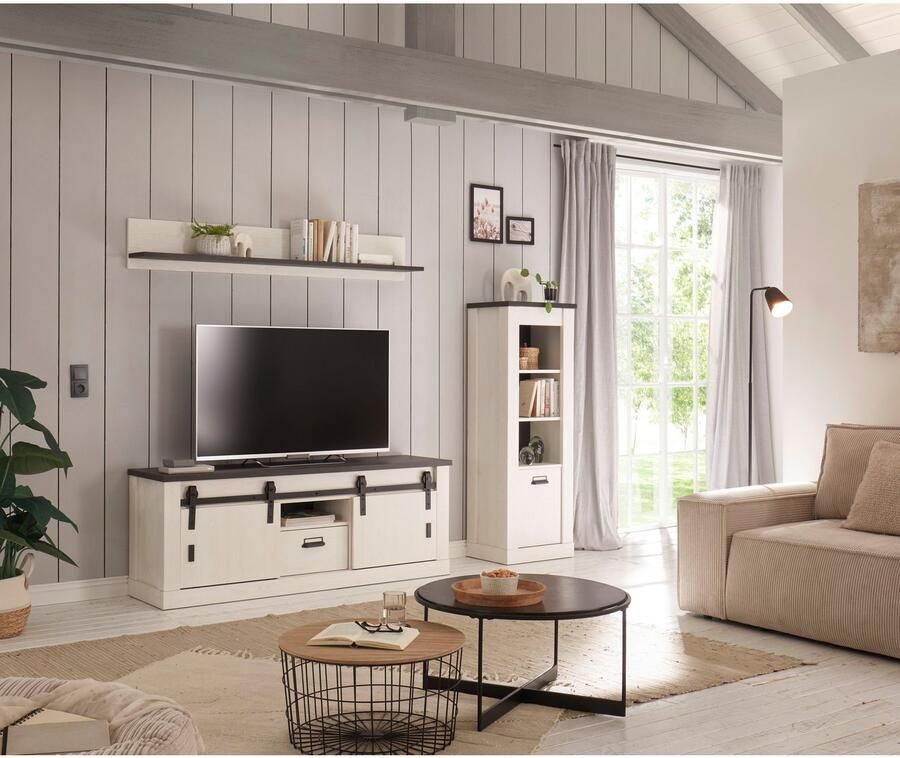 Home affaire Tv-meubel Sherwood Houtdecor met schuurdeurbeslag en apothekersgreep breedte 162 cm