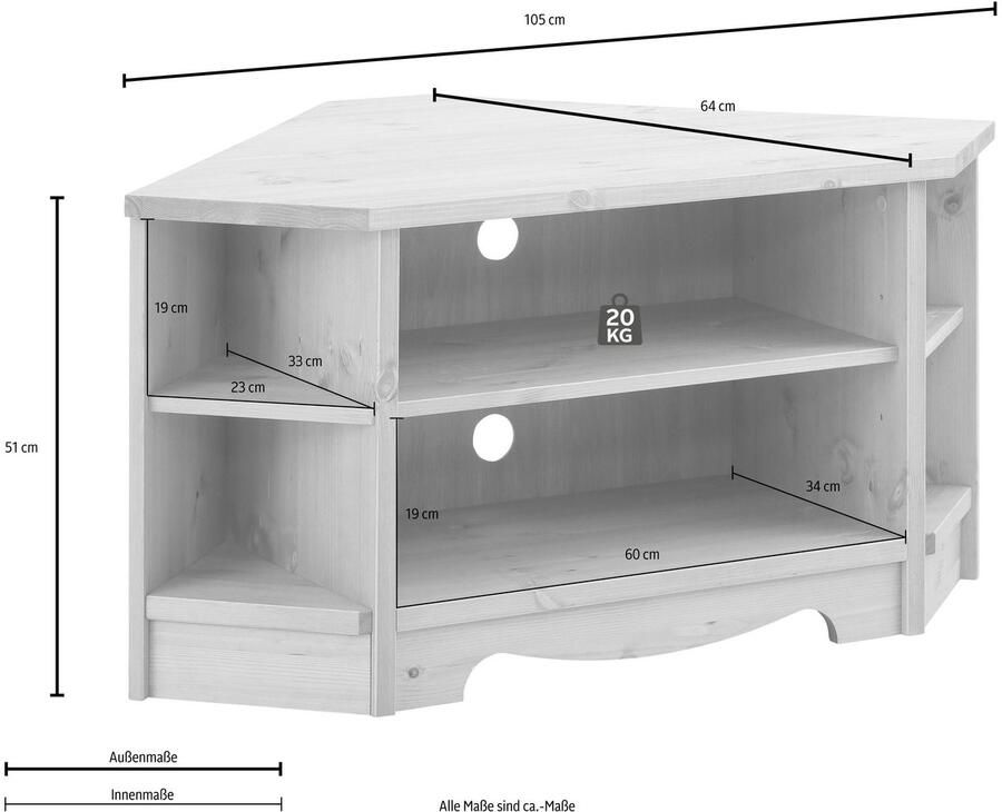 Home affaire Tv-meubel Trinidad TV-meubel hoek-TV-meubel Kast breedte 105 cm FSC gecertificeerd massief hout