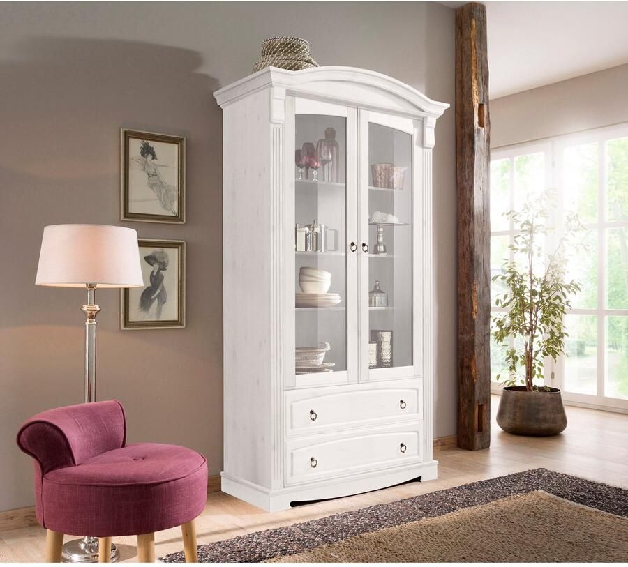 Home affaire Vitrinekast ANNA Hoogte 187 cm breedte 100 cm metalen handgrepen van massief grenen FSC