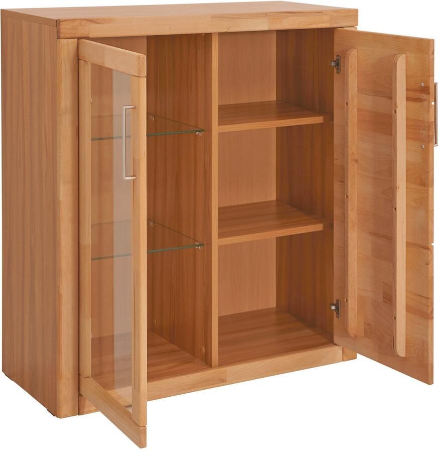 Home affaire Vitrinekast Logo 100cm hoog 42 cm diep fronten massief hout 6 vakken