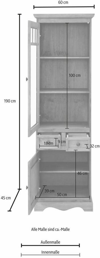 Home affaire Vitrinekast MELISSA Hoogte 190 cm