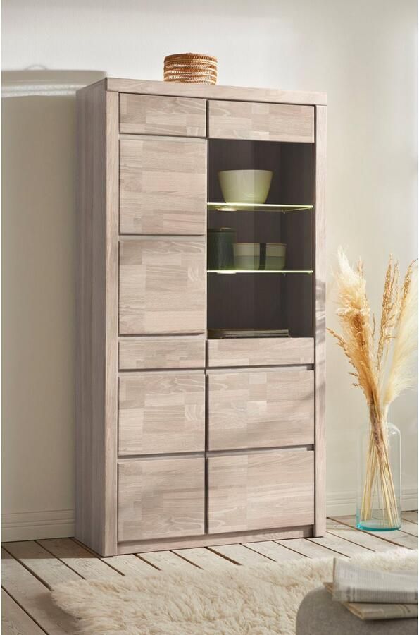 Home affaire Vitrinekast Silkeborg gedeeltelijk massief mooie greeploze look