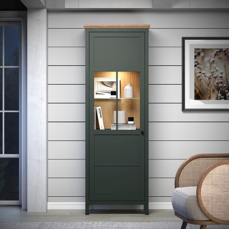 Home affaire Vitrinekast Vienna Staande vitrinekast met verlichting en 5 vakken in landhuisstijl (1 stuk)