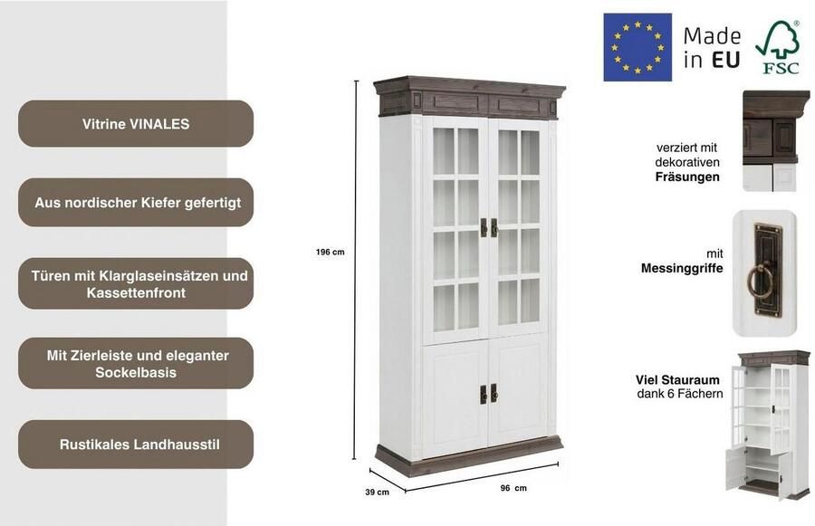 Home affaire Vitrinekast Vinales hoogte 196 cm