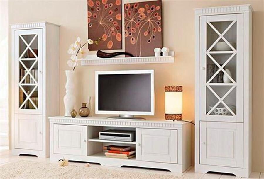 Home affaire Wandmeubel Lisa bestaand uit twee vitrinekasten en een tv-meubel massief grenenhout (set 3 stuks)