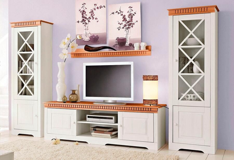 Home affaire Wandmeubel Lisa bestaand uit twee vitrinekasten en een tv-meubel massief grenenhout (set 3 stuks)