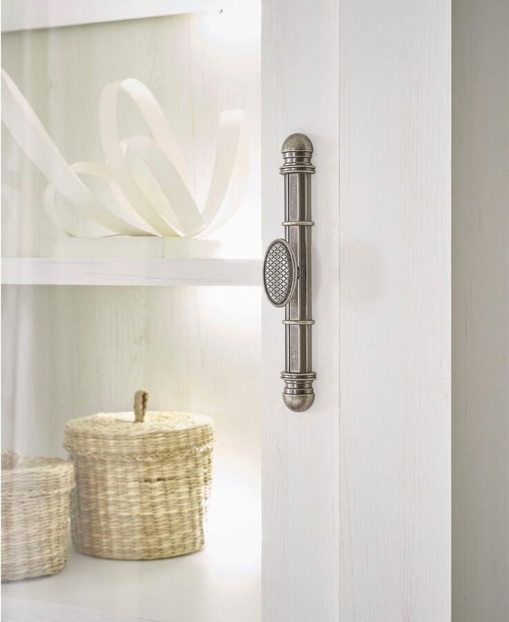 Home affaire Vitrinekast Ravenna in romantische landelijke stijl metalen handgreep hoogte 146 cm