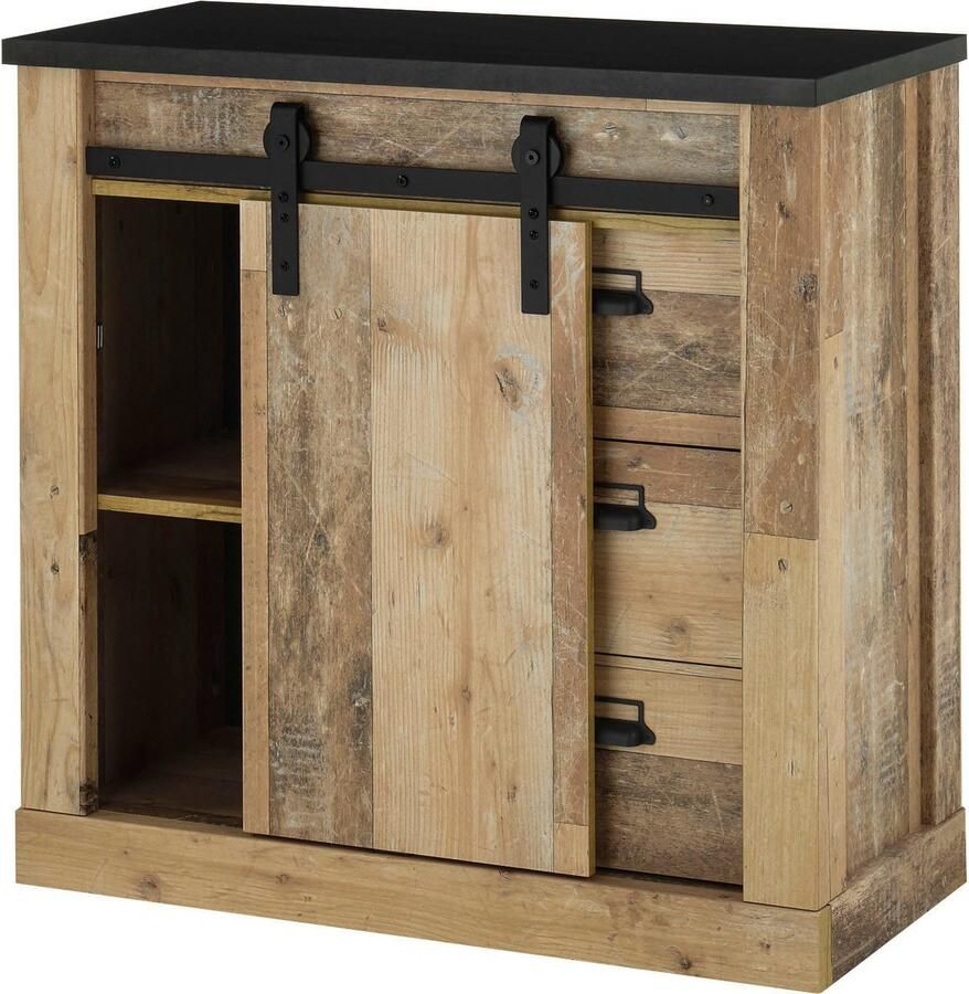 Home affaire Halmeubelset Sherwood met schuurdeurbeslag apothekersgrepen van metaal breedte ca. 93 cm (2 stuks)