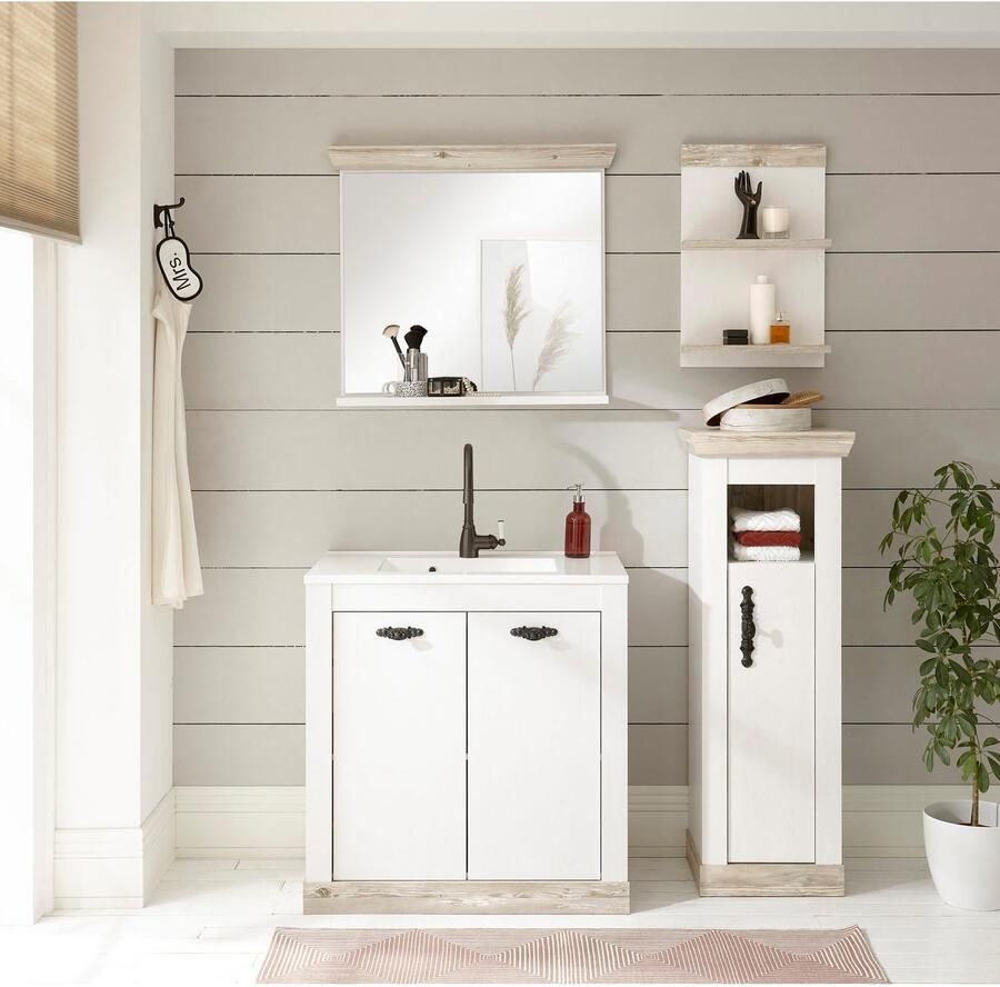 Home affaire Badspiegel Florenz spiegel in landhuisstijl in pinie wit met opbergruimte breedte 80 cm