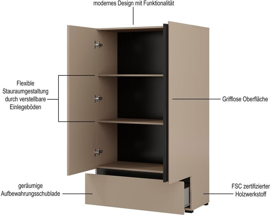 Home affaire Waskast Cross moderne greeploze kledingkast Multifunctionele kast draaideurkast met 1 lade 3 kleuren beschikbaar