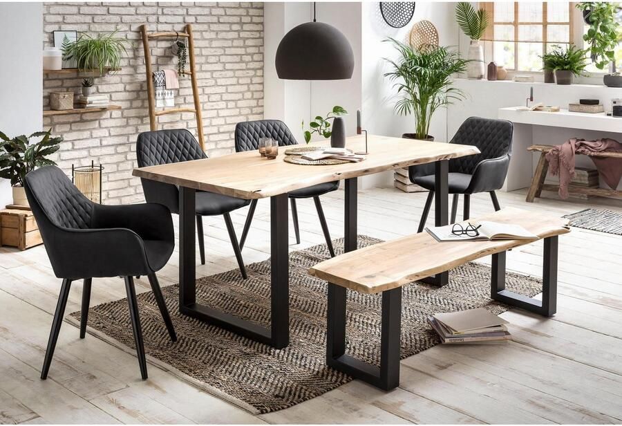 Home affaire Zitbank Manhattan in boomstam-look en frame u-model van zwart metaal