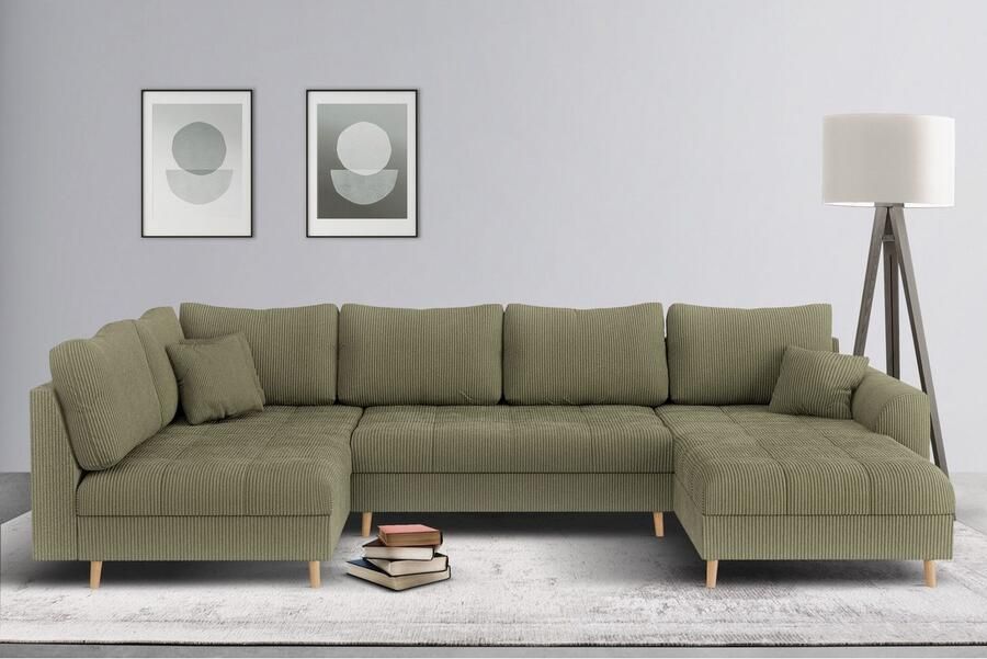 Home affaire Zithoek CHARRE U-vorm met ottomane afmetingen B D H: 310 161 81 cm fijne stiksels losse rug- en sierkussens ook in cord en bouclé