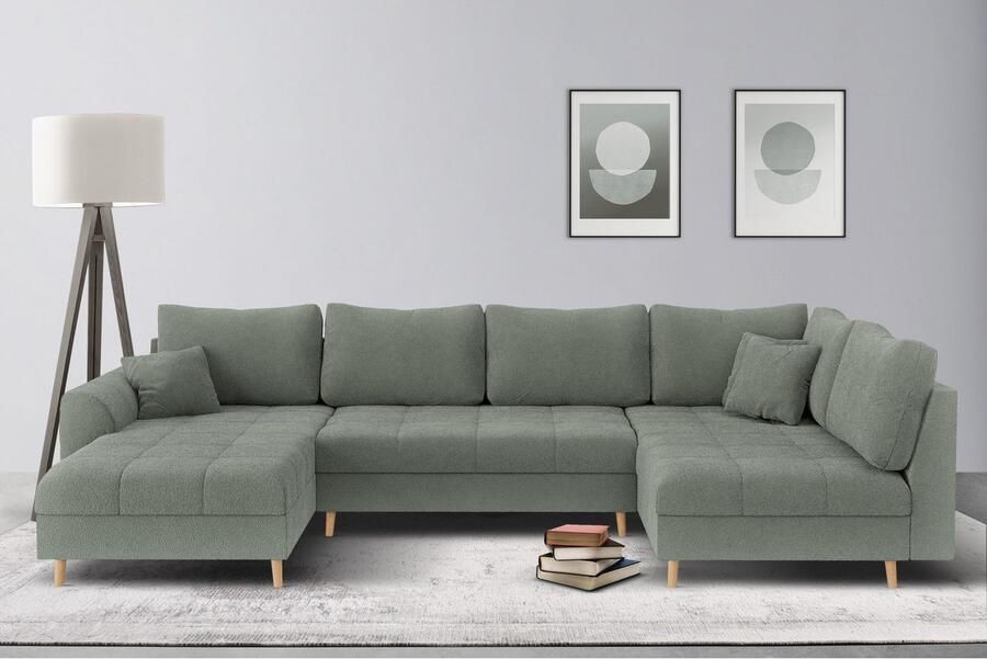 Home affaire Zithoek CHARRE U-vorm met ottomane afmetingen B D H: 310 161 81 cm fijne stiksels losse rug- en sierkussens ook in cord en bouclé